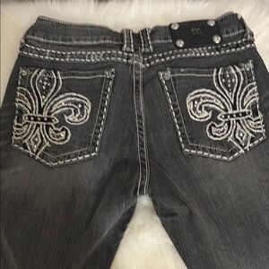 Miss Me Gray Jeans with Fleur-de-Lis Embroidery